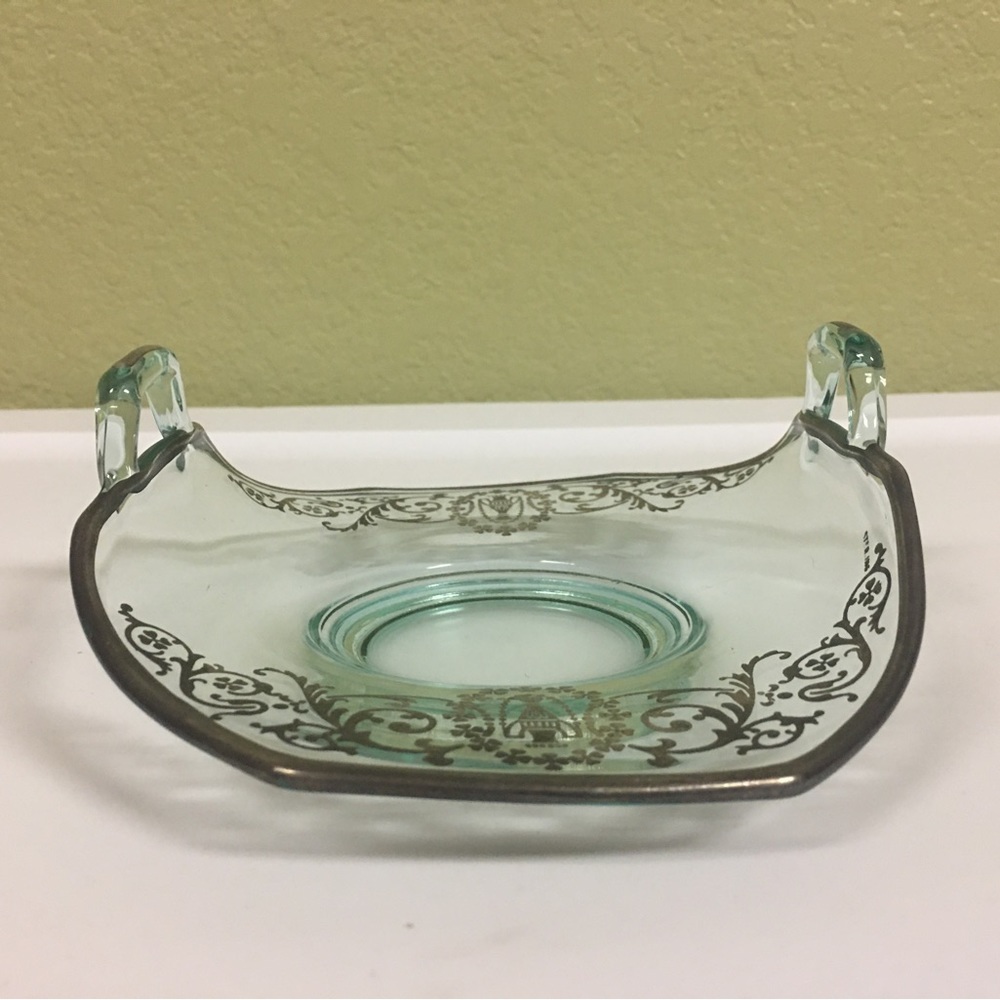 Vintage Handcrafted Teal Glass Bonbon Server